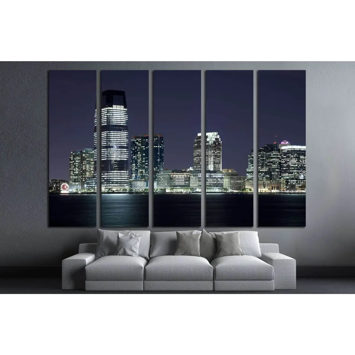 Hudson River Night Scene in New Jersey – Ready-to-Hang Canvas Wall Art #1672 - Image 3