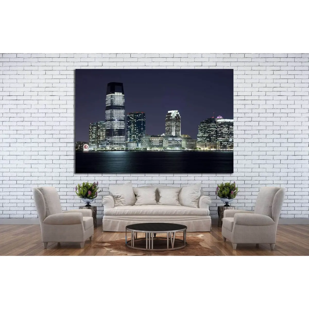 New Jersey And River Hudson In The Night №1672 Ready To Hang Canvas Print 3
