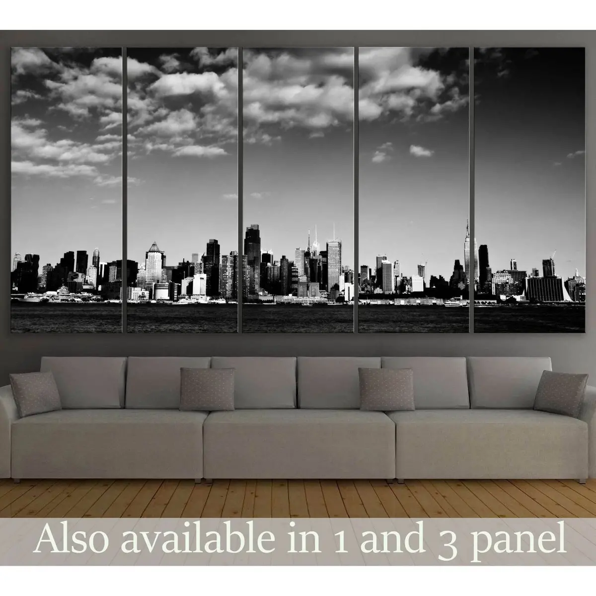 New York City Monochrome Canvas Art Print #114 – Pre-Installed Hanging Hardware