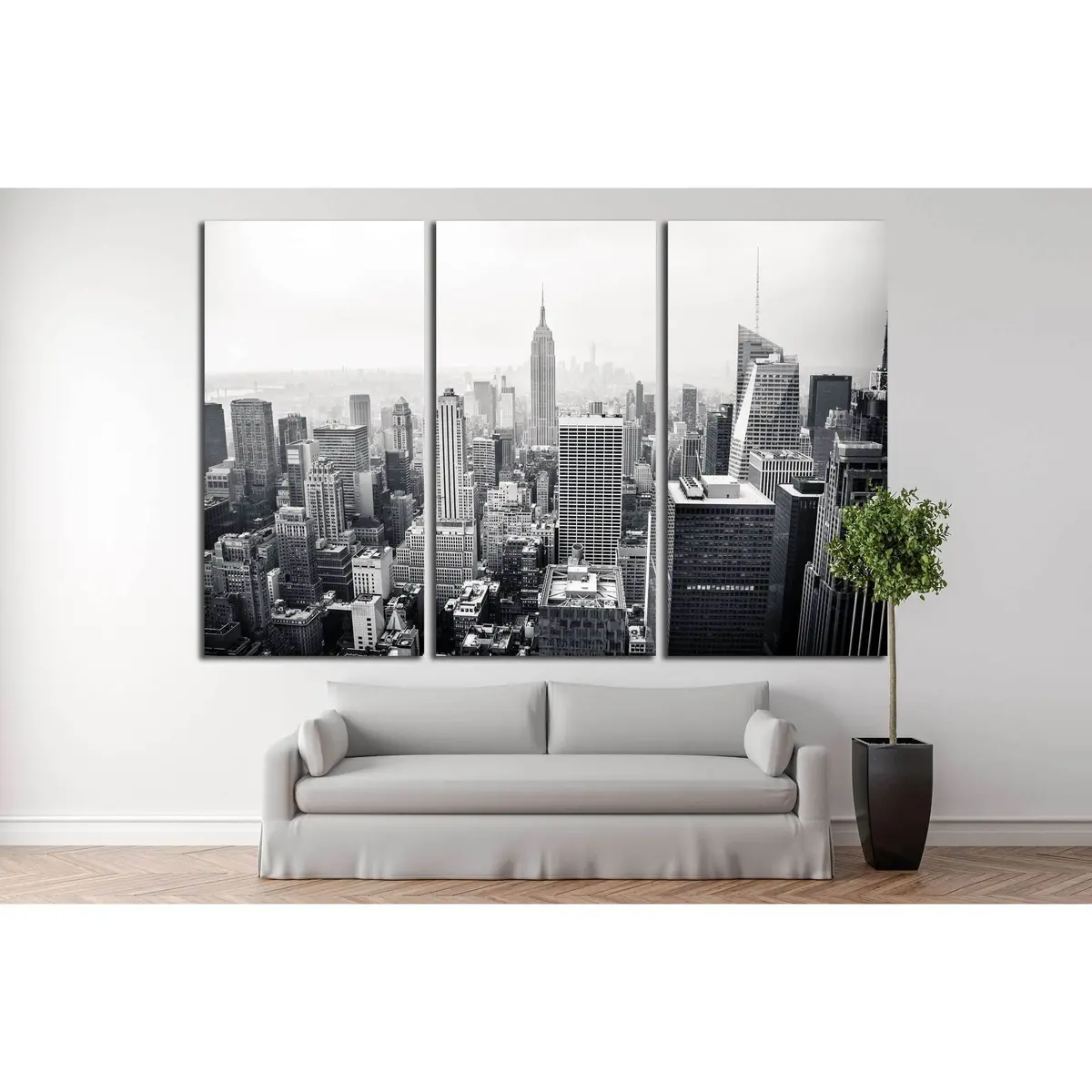 New York City In Black And White. Aerial View №2635 Ready To Hang Canvas Print 5