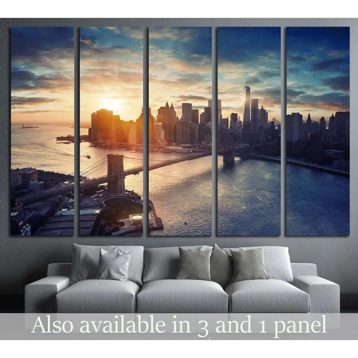 Manhattan Skyline After Sunset Canvas Wall Art – Ready-to-Hang Cityscape Print #2279