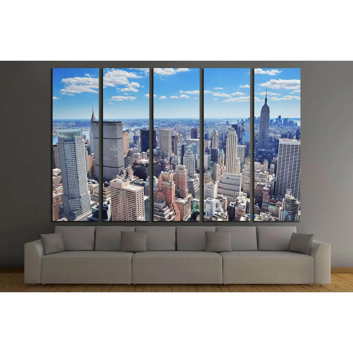 Manhattan Midtown NYC Aerial Panorama Canvas Wall Art Print #2599 - Image 3