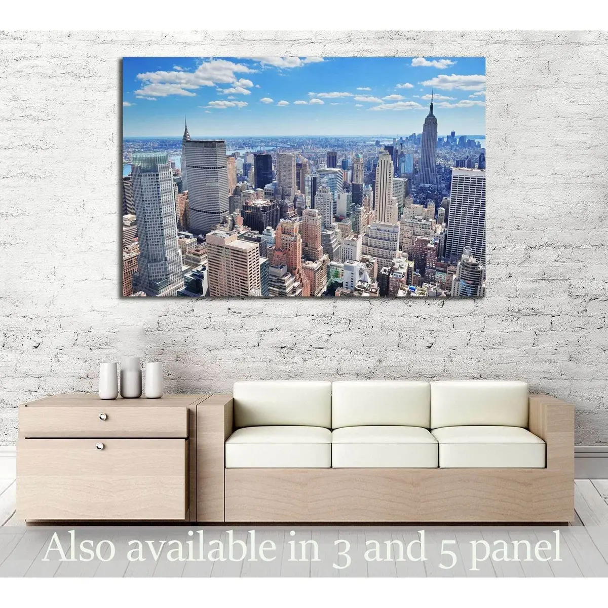 New York City Manhattan Midtown Aerial Panorama View With Skyscrapers №2599 Ready To Hang Canvas Print 1