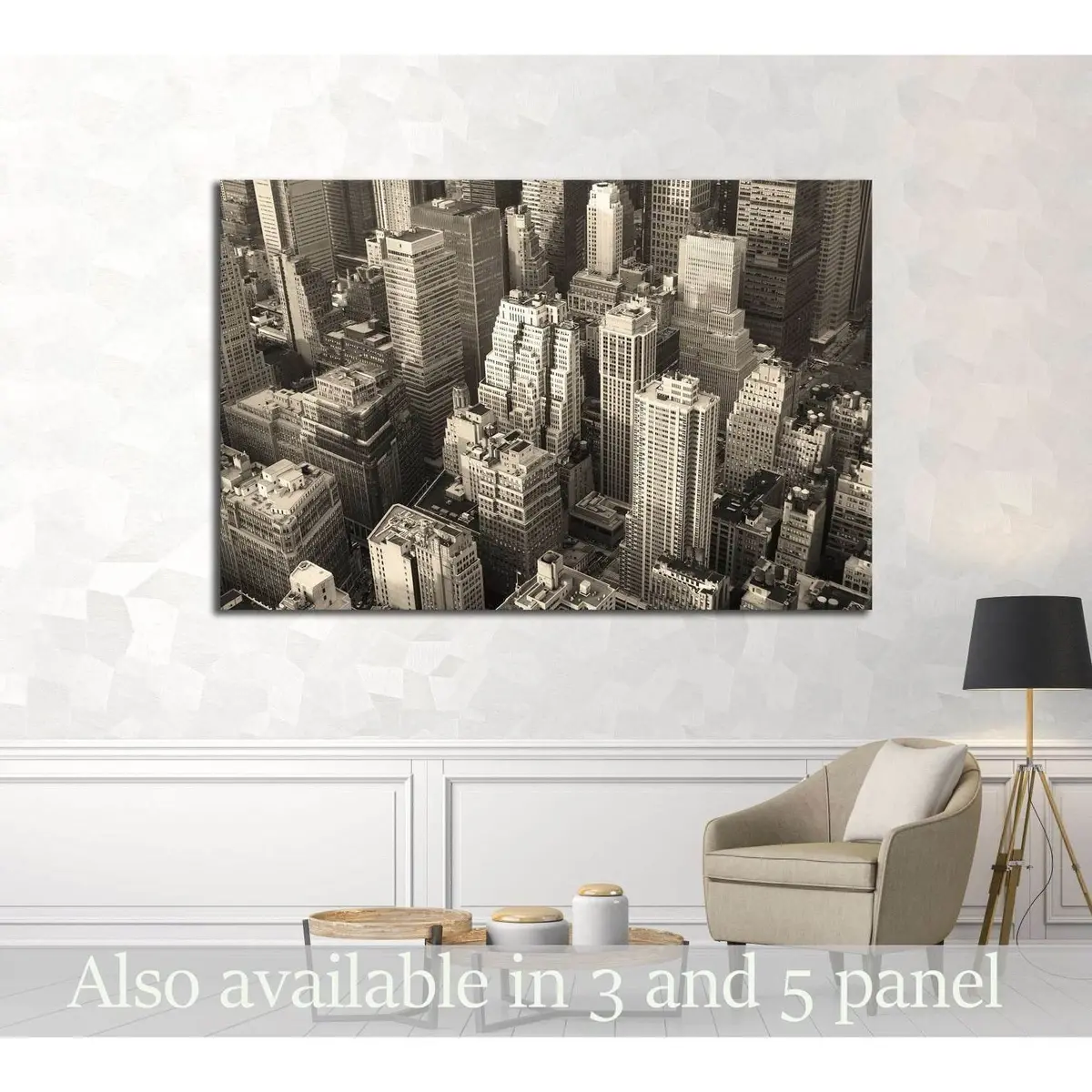 New York City Manhattan Skyline Aerial View Black And White With Skyscrapers And Street. №2623 Ready To Hang Canvas Print 1