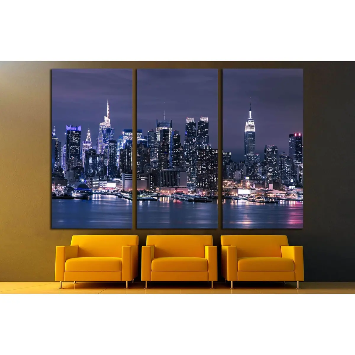 New York City Manhattan Skyline Panorama At Night Over Hudson River №2622 Ready To Hang Canvas Print 5
