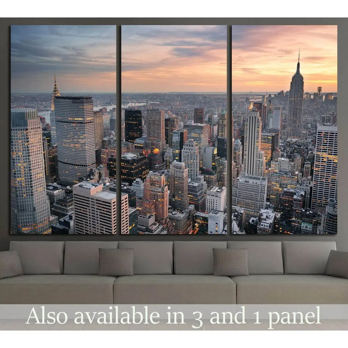 New York City Skyline Aerial View At Sunset With Colorful Cloud And Skyscrapers №2619 Ready To Hang Canvas Print 5