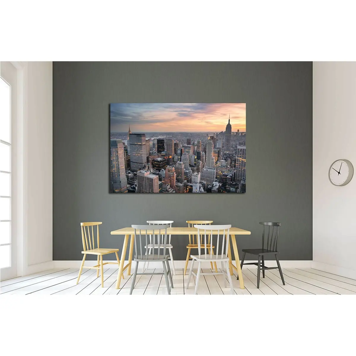 New York City Skyline Aerial View At Sunset With Colorful Cloud And Skyscrapers №2619 Ready To Hang Canvas Print 3