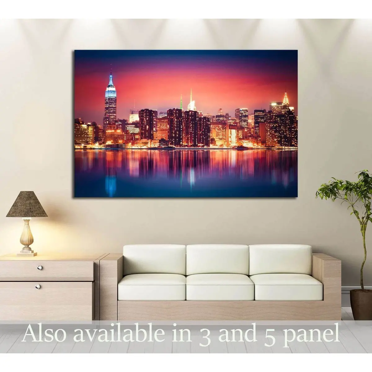 New York City Skyline Of Manhattan With Vibrant Night Colors №2948 Ready To Hang Canvas Print 1