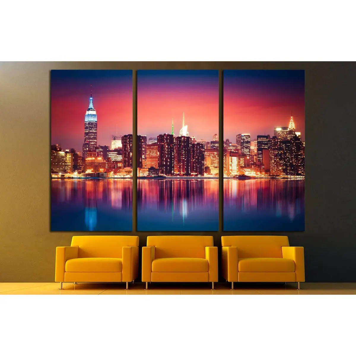 New York City Skyline Of Manhattan With Vibrant Night Colors №2948 Ready To Hang Canvas Print 5