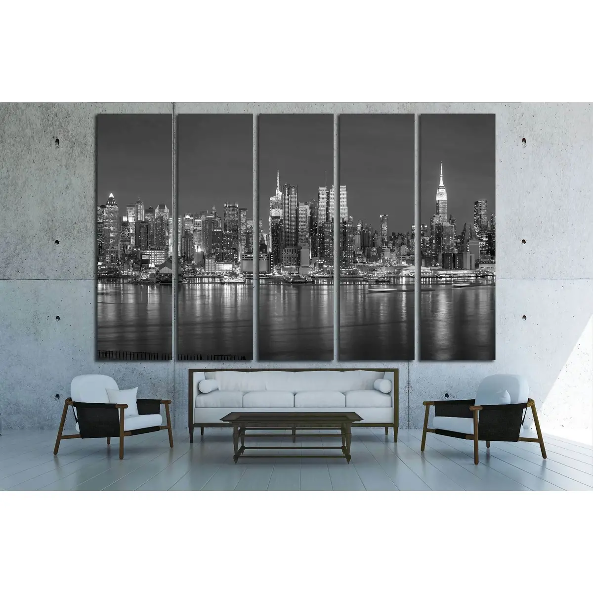 Black & White Hudson River Panorama – NYC Skyline Canvas Wall Art, Ready to Hang - Image 3