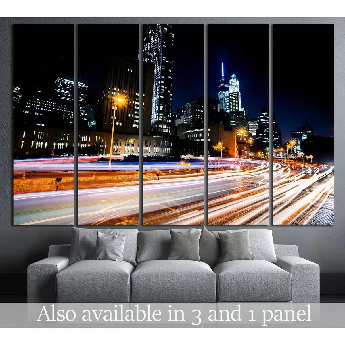 Manhattan Night Skyline Canvas Art Print #797 – Ready to Hang