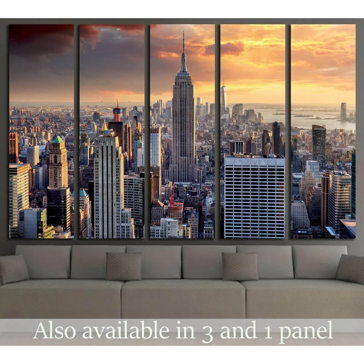 Sunset Over Manhattan Canvas Art Print #2072 – Premium Ready-to-Hang Wall Decor