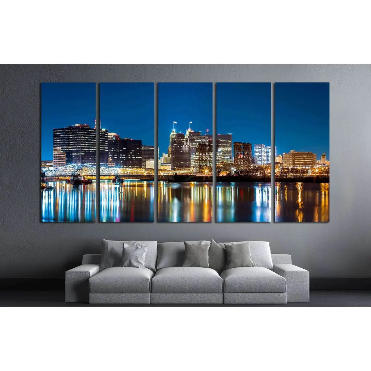 Newark Night Cityscape Canvas Art Print – Riverbank Park View, Ready-to-Hang #1693 - Image 3