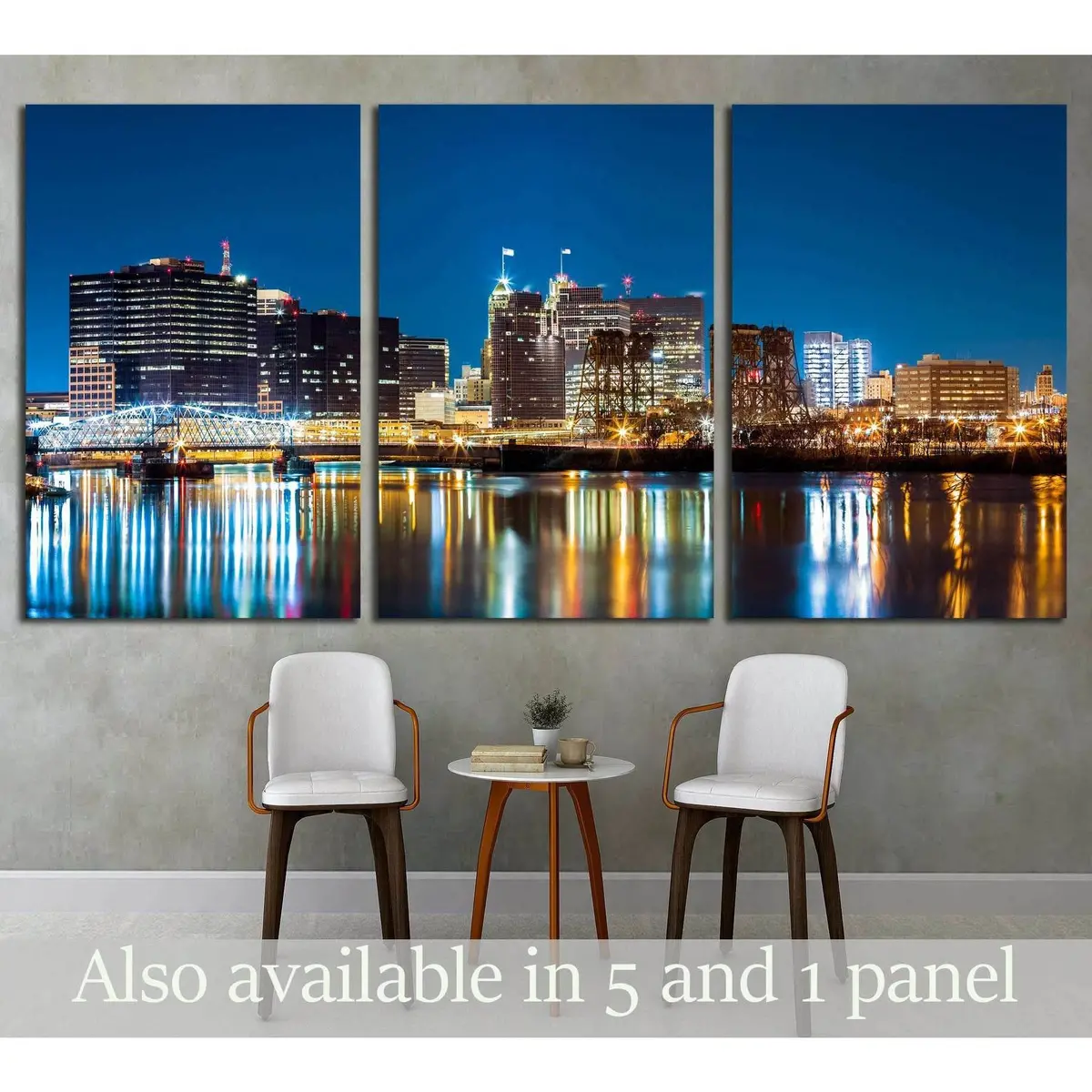 Newark, Nj Cityscape By Night, Viewed From Riverbank Park №1693 Ready To Hang Canvas Print 5