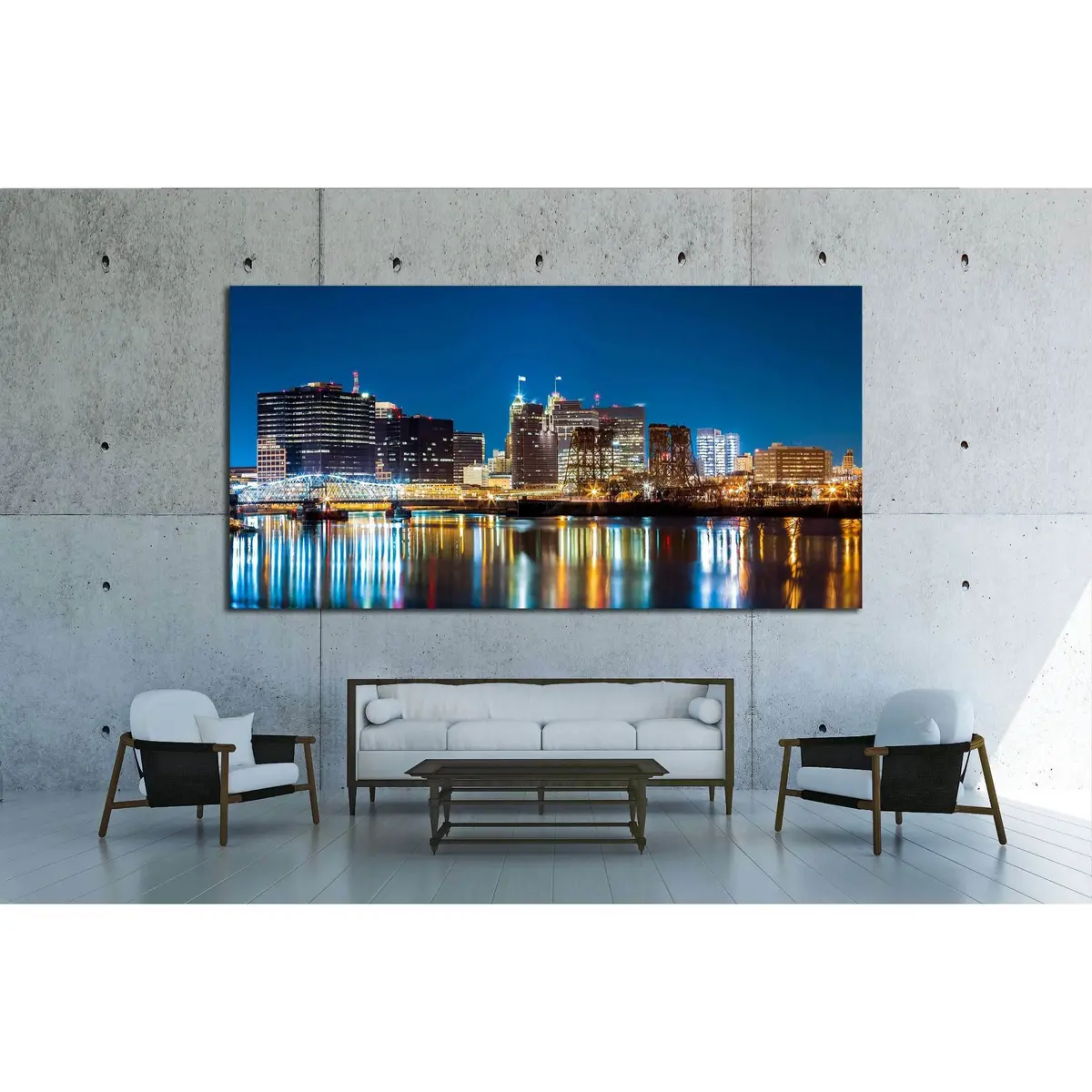 Newark, Nj Cityscape By Night, Viewed From Riverbank Park №1693 Ready To Hang Canvas Print 3