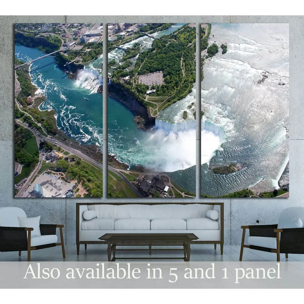 Niagara Falls American And Canadian Side Above View From Helicopter №3212 Ready To Hang Canvas Print 5