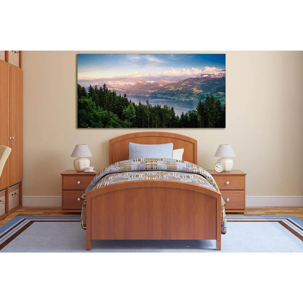 Nice View Forest Lake And Mountains №Sl796 Ready To Hang Canvas Print 1
