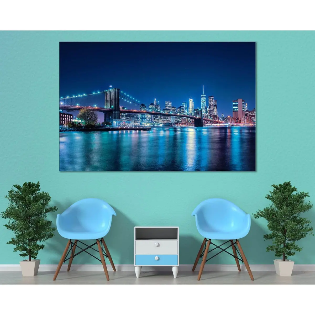 Night Brooklyn Bridge №3018 Ready To Hang Canvas Print 2