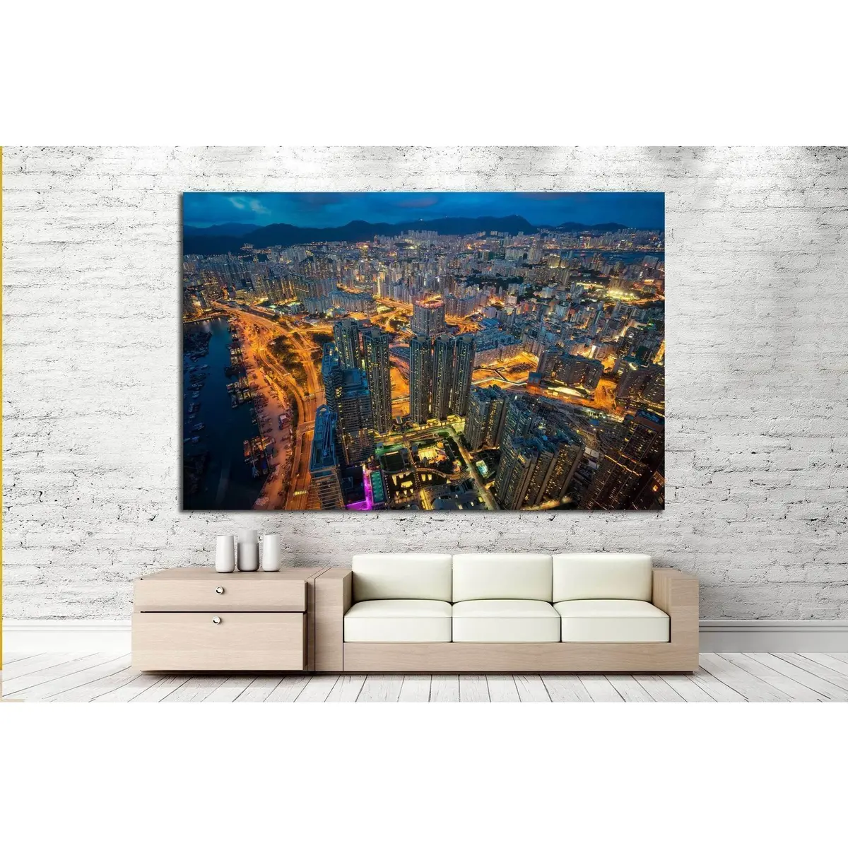 Night Cityscape From Top Of Building №1367 Ready To Hang Canvas Print 3