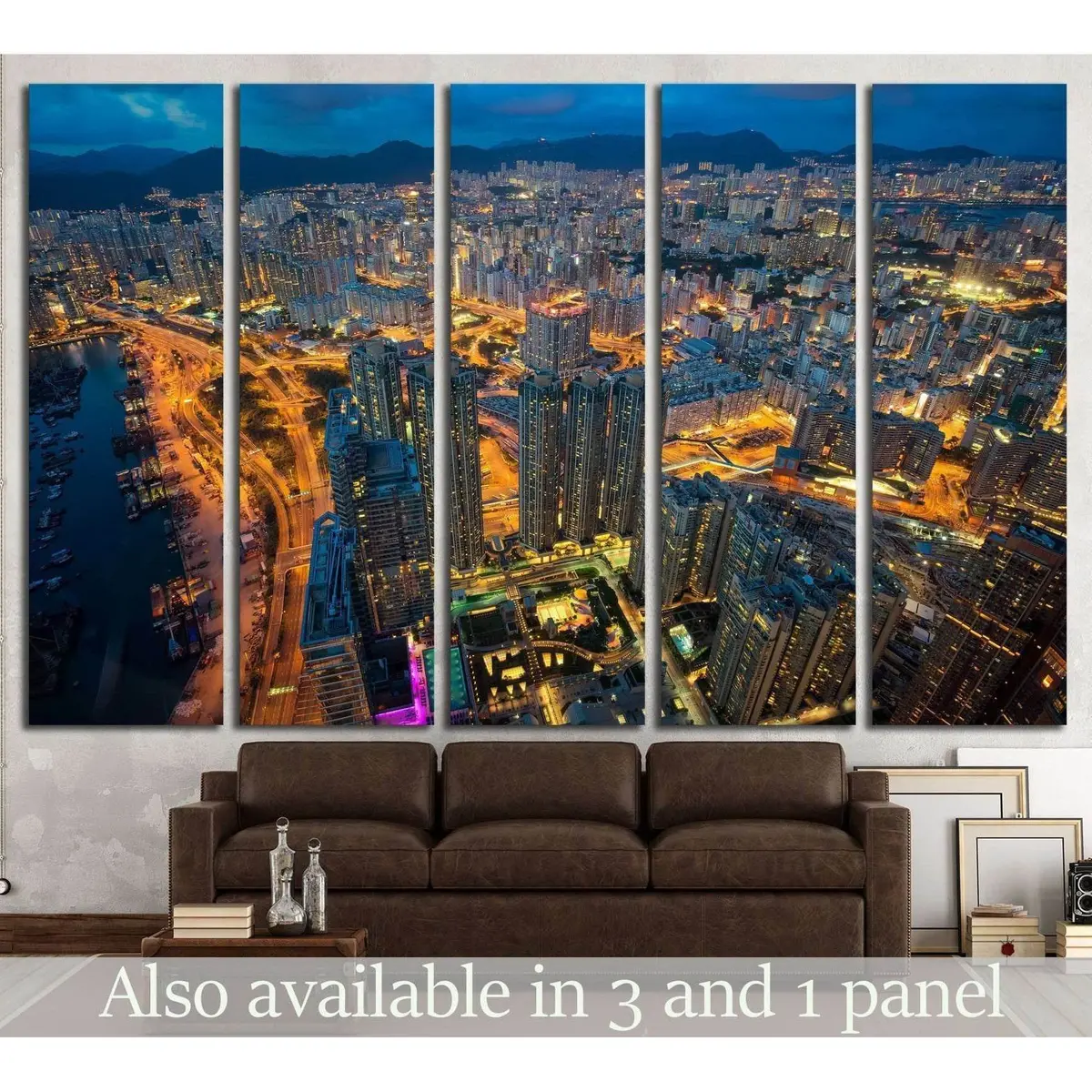 Urban Night Skyline View from High-Rise Building – Ready-to-Hang Canvas Print