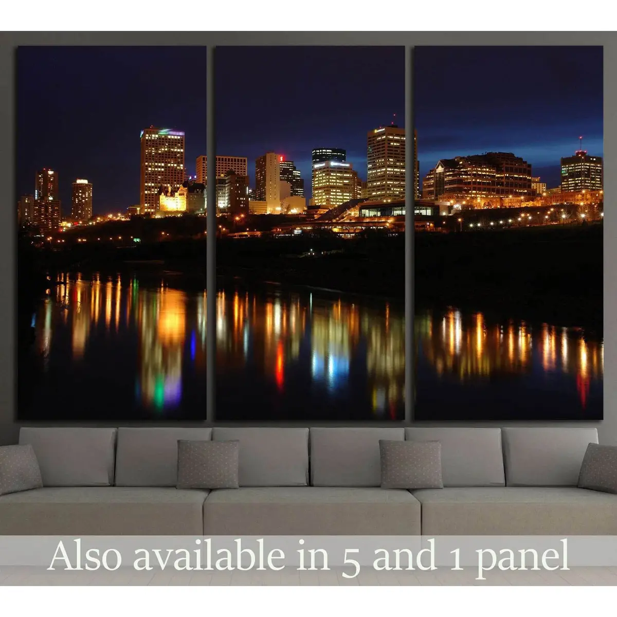 Night Scene Of The Saskatchewan River Valley And Downtown In City Edmonton, Alberta, Canada №2137 Ready To Hang Canvas Print 5