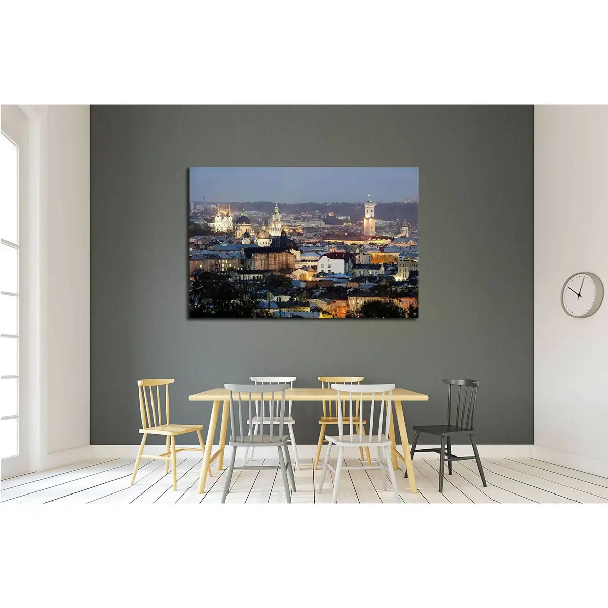 Night Scenery Of Lvov, View From Height. Ukraine №2629 Ready To Hang Canvas Print 3