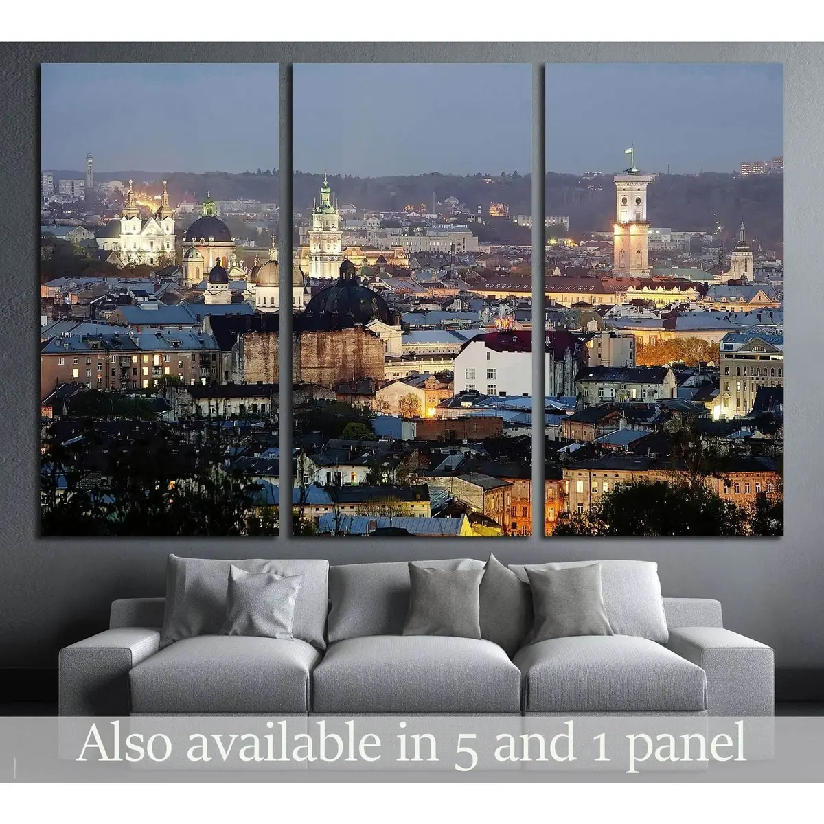 Night Scenery Of Lvov, View From Height. Ukraine №2629 Ready To Hang Canvas Print 5