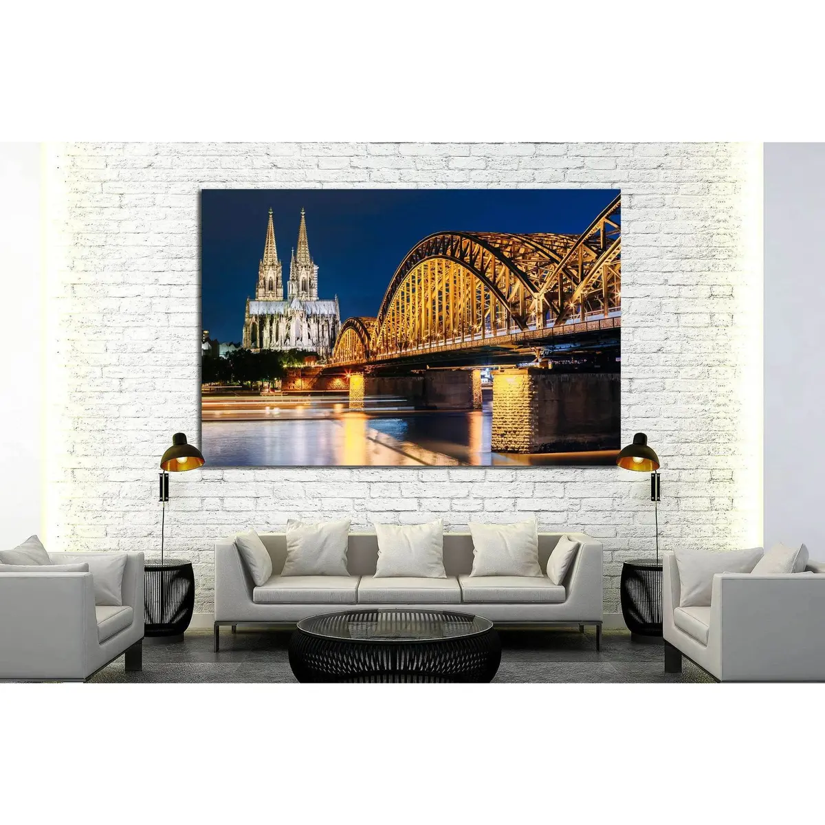 Night View Of Cologne Cathedral №859 Ready To Hang Canvas Print 2