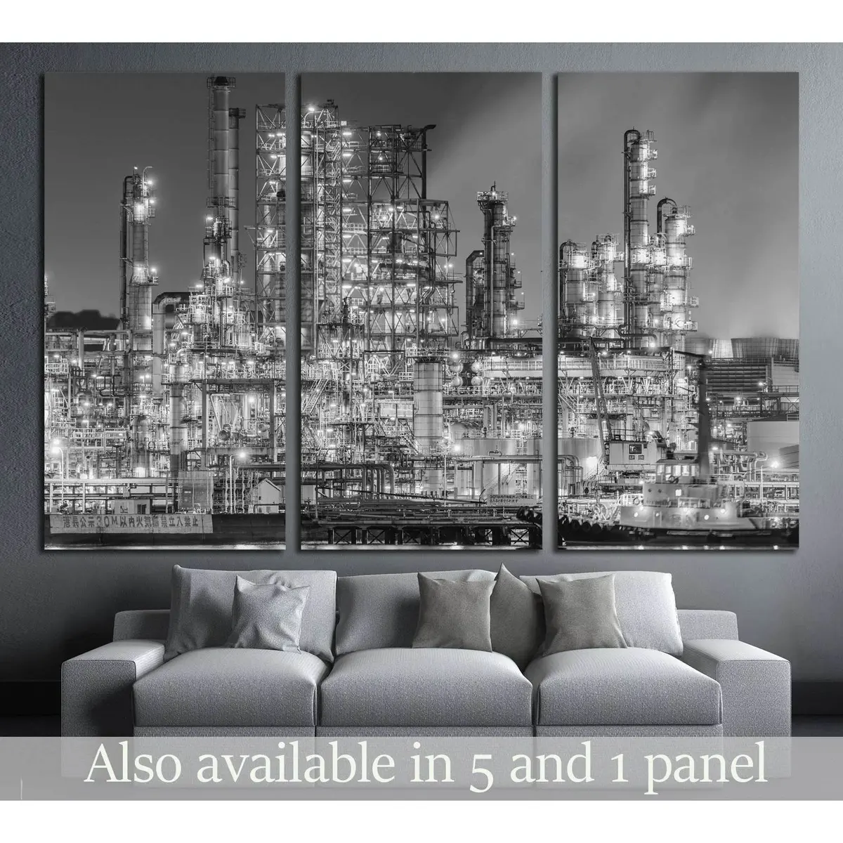 Night View Of Factory №2412 Ready To Hang Canvas Print 5