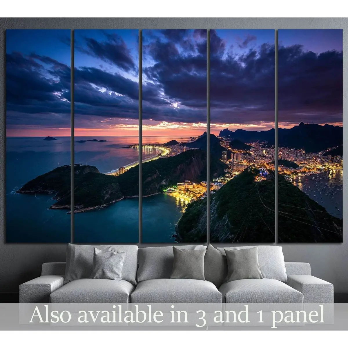 Stunning Nighttime Canvas Print of Rio de Janeiro’s Skyline, Captured from Sugarloaf Mountain