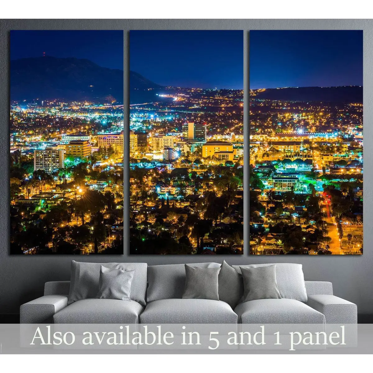 Night View Of The City Of Riverside, Mount Rubidoux Park, California №1698 Ready To Hang Canvas Print 5