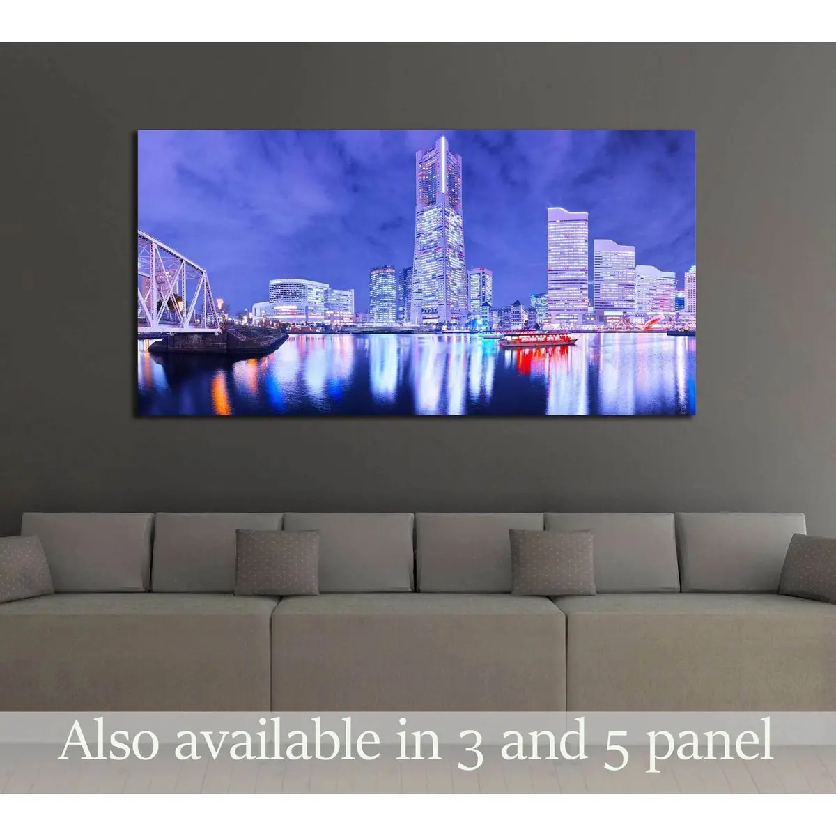 Night View Of Yokohama №2939 Ready To Hang Canvas Print 1