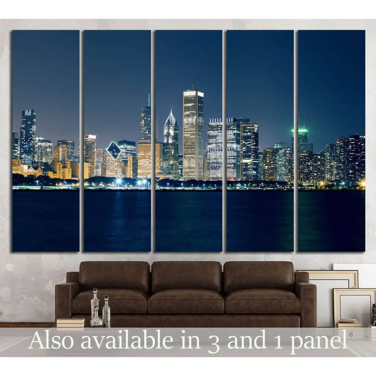 Night View On Chicago Skyline №2149 Ready To Hang Canvas Print 1