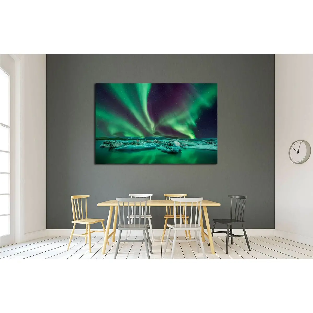 Northern Lights Over The Glacier Lagoon In Iceland №1909 Ready To Hang Canvas Print 2