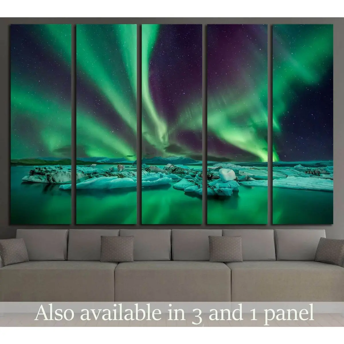 Stunning Aurora Borealis Over Jökulsárlón Glacier Lagoon — Premium Ready-to-Hang Canvas Print