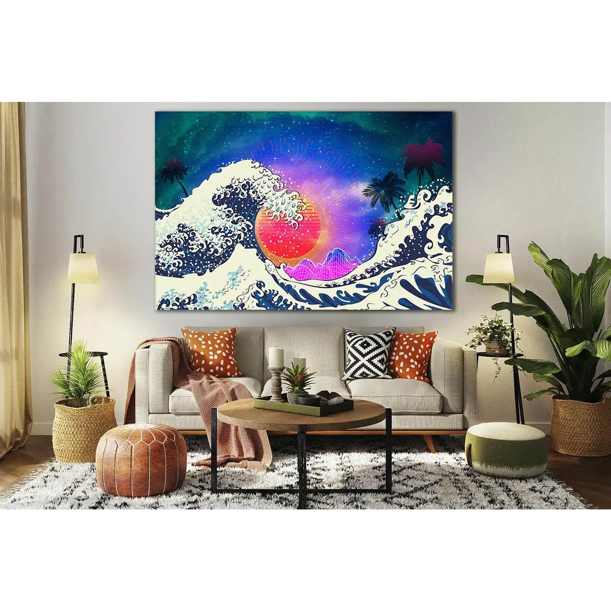 Ocean Waves And Palm Trees Pop Art №Sl555 Ready To Hang Canvas Print 2