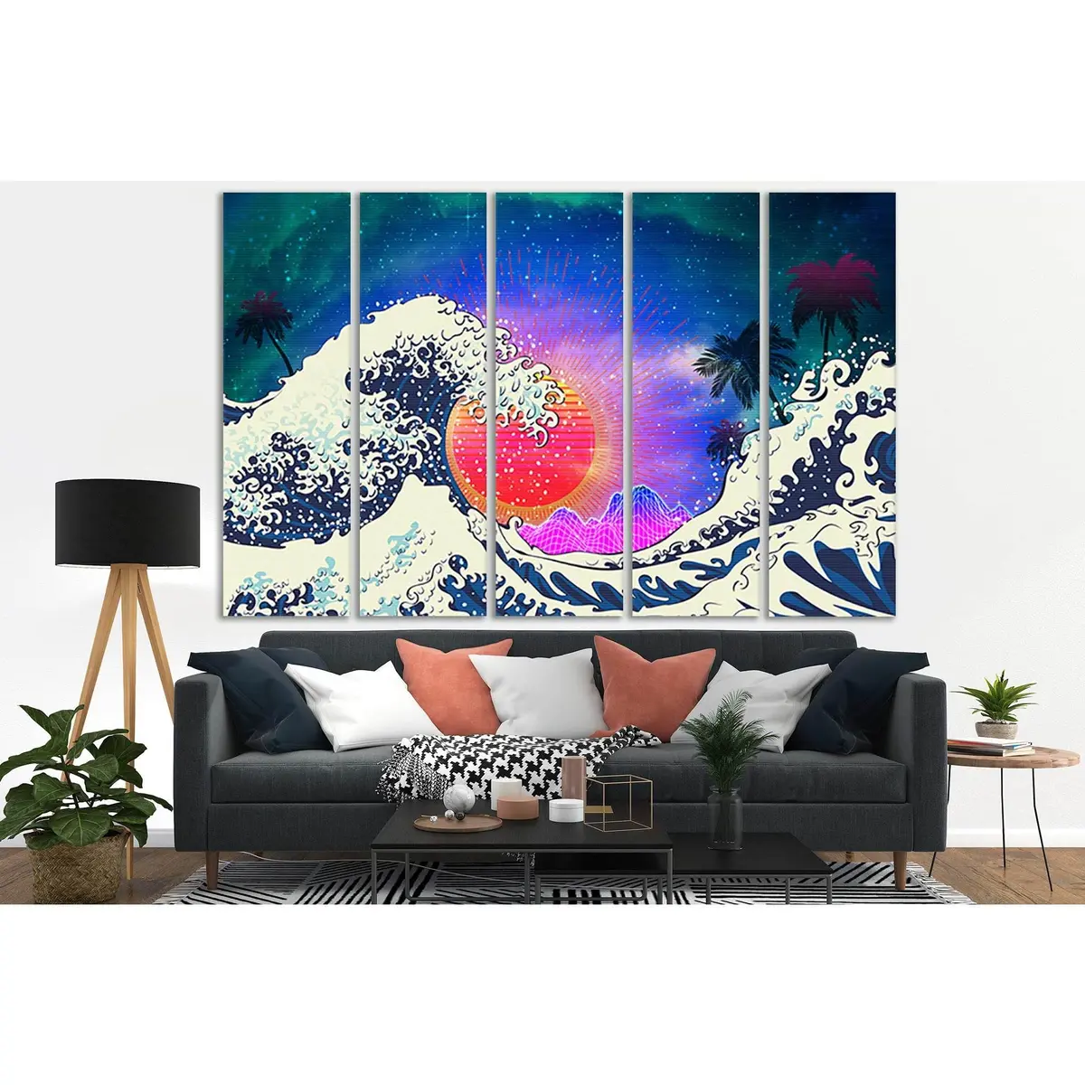 Vibrant Ocean Waves & Palm Trees Pop Art Canvas Wall Decor – SL555 - Image 3
