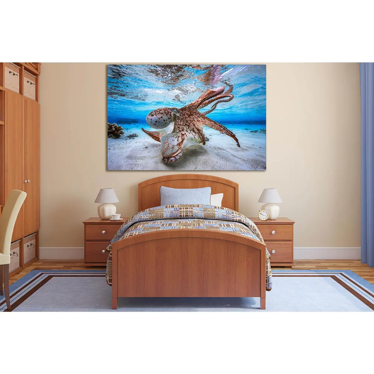 Octopus Underwater World №Sl1021 Ready To Hang Canvas Print 1