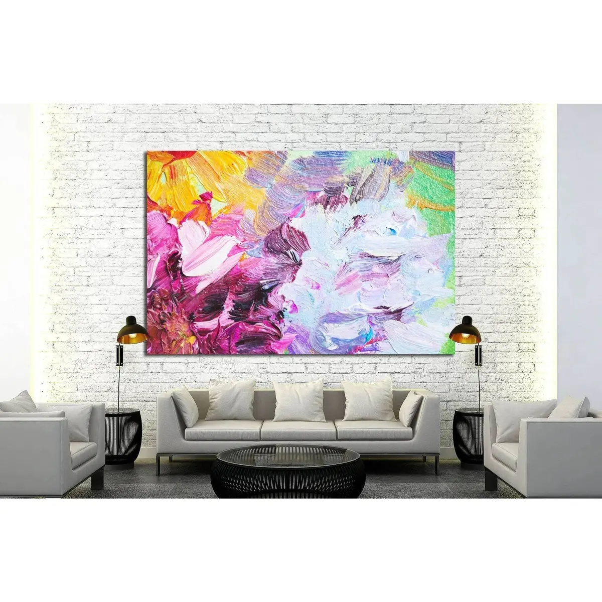Oil Painting Close-Up Fragment, Abstract Colorful Flowers №1355 Ready To Hang Canvas Print 3
