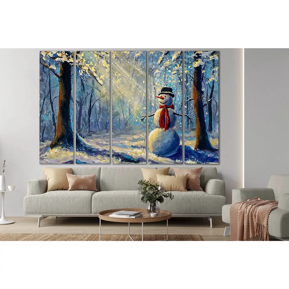 Happy Snowman Oil Painting Canvas Art №SL611 – Premium Ready-to-Hang Wall Decor