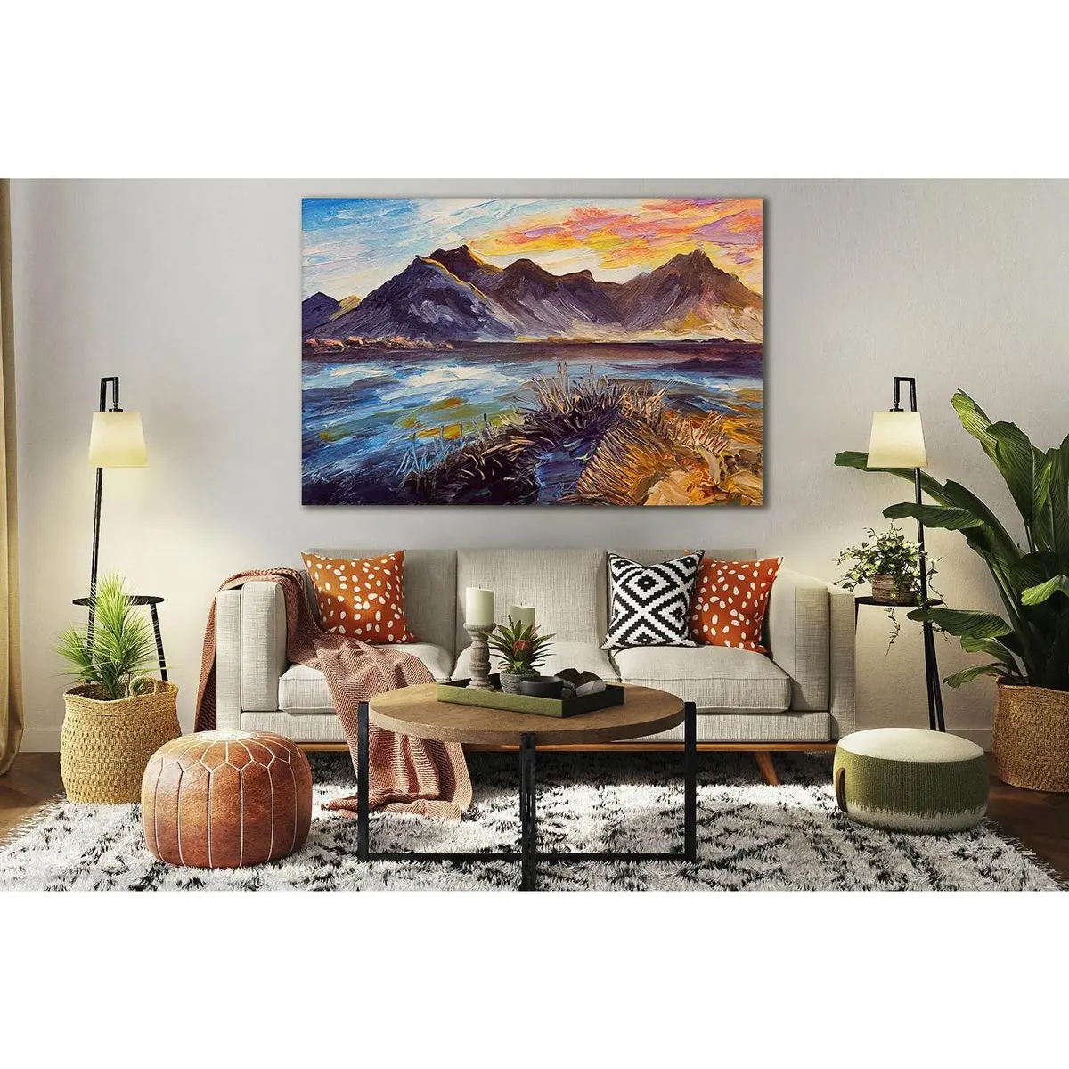 Oil Painting Pink Sunset Sea And Mountains №Sl599 Ready To Hang Canvas Print 2