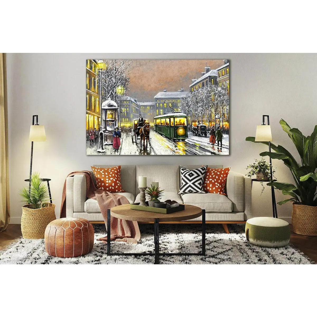 Oil Paintings Old Tram In The Street №Sl591 Ready To Hang Canvas Print 2
