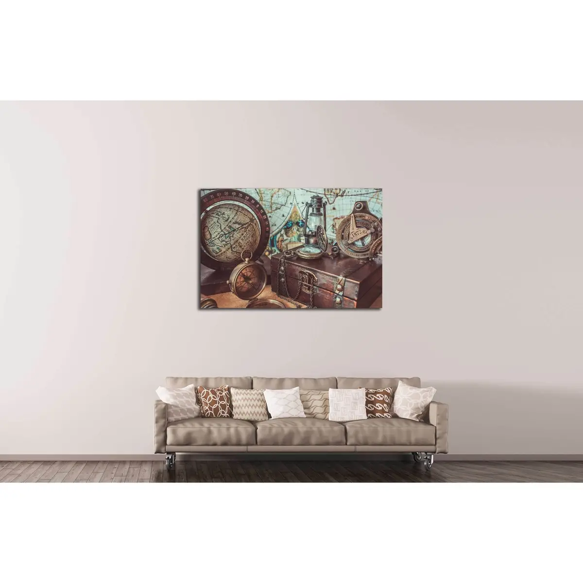 Old Antique Rare Items Collections Including With A Compass, Oil Lamp №2819 Ready To Hang Canvas Print 3