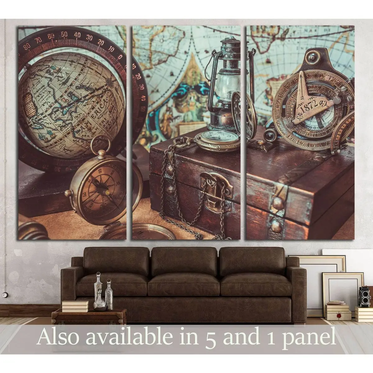 Old Antique Rare Items Collections Including With A Compass, Oil Lamp №2819 Ready To Hang Canvas Print 5