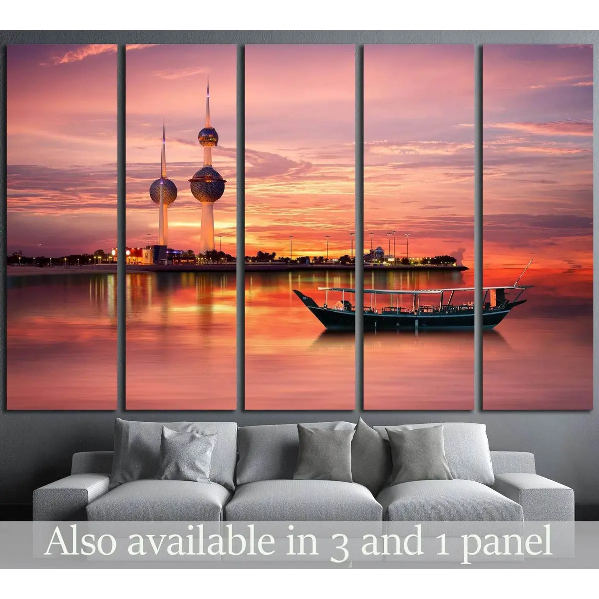 Vintage Arabian Dhow Anchored Near Kuwait City Landmark – Ready-to-Hang Canvas Print