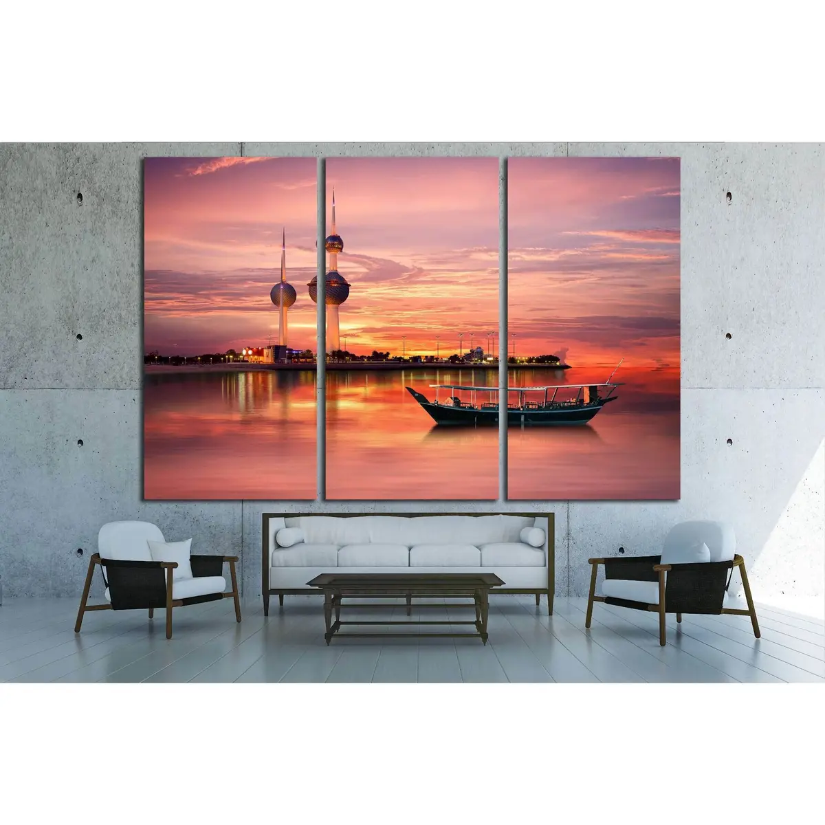 Old Arabian Boat Docked In Front Of Kuwait Landmark №2200 Ready To Hang Canvas Print 5
