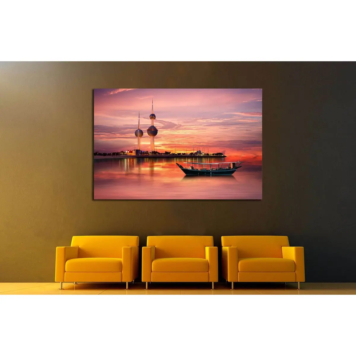 Old Arabian Boat Docked In Front Of Kuwait Landmark №2200 Ready To Hang Canvas Print 3