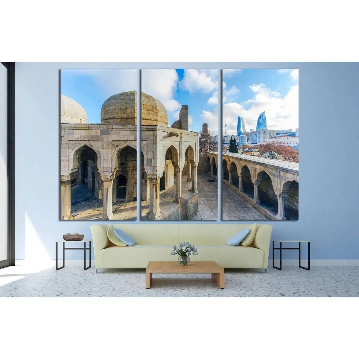 Old City In Baku, Flame Towers №1557 Ready To Hang Canvas Print 2