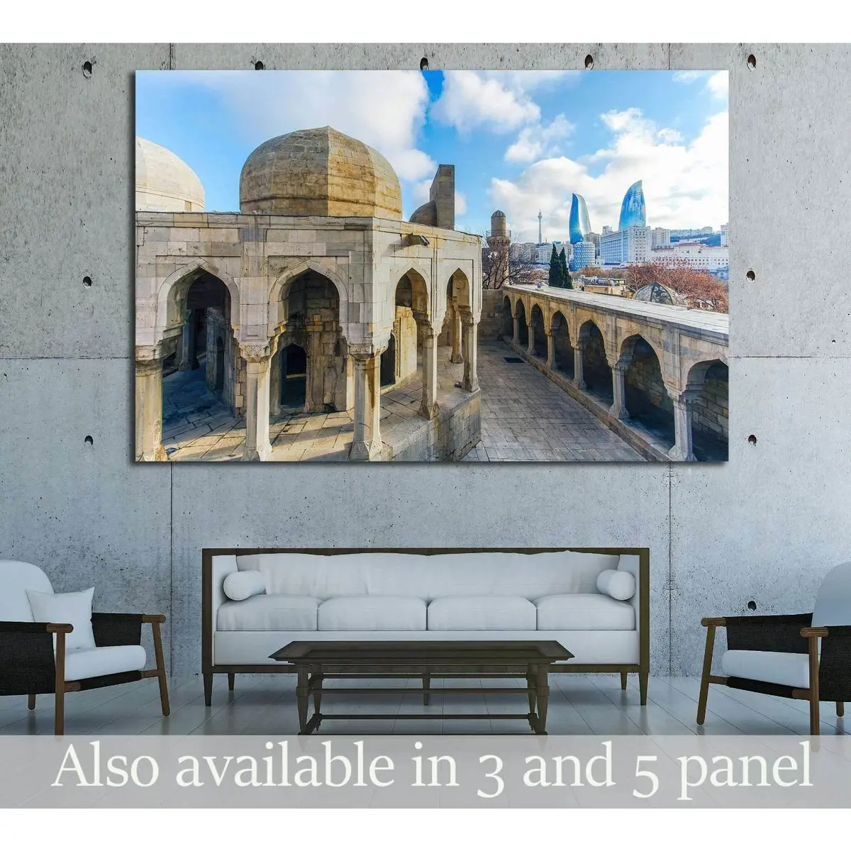 Old City In Baku, Flame Towers №1557 Ready To Hang Canvas Print 1