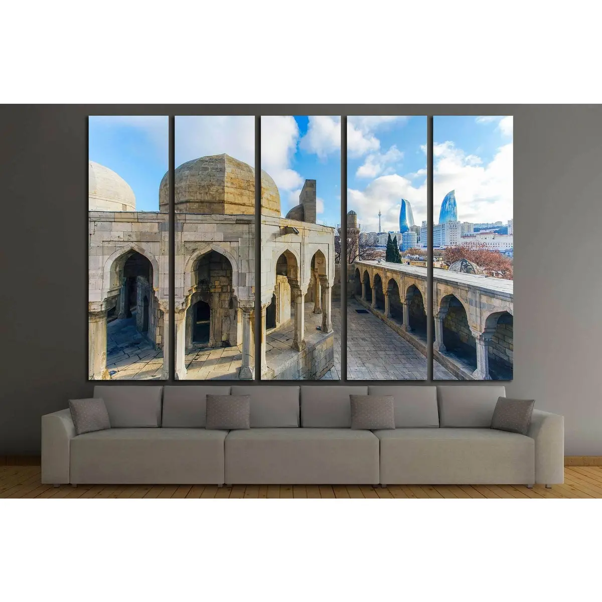 Old City In Baku, Flame Towers №1557 Ready To Hang Canvas Print 3
